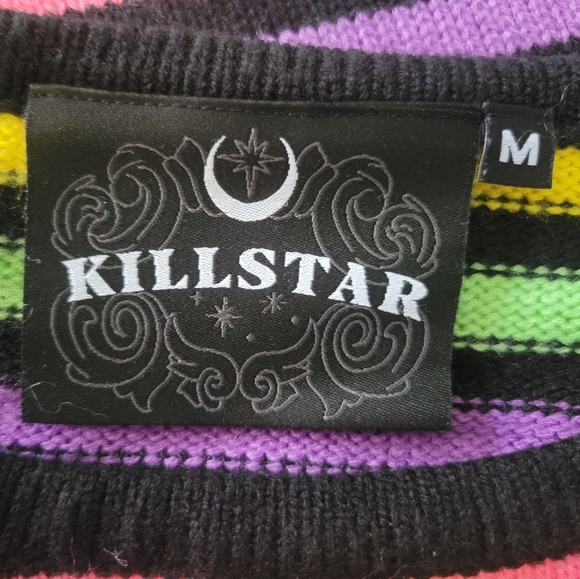 Killstar Rainbow Warrior Striped Knit Jumper Sweater Distressed Hem & Cuffs MD - Picture 13 of 15